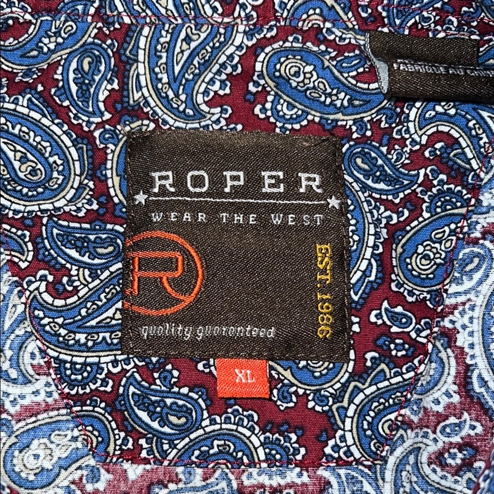 Roper Blue and Red Casual Button Down Shirt with Paisley Print pearl snap - Picture 2 of 7